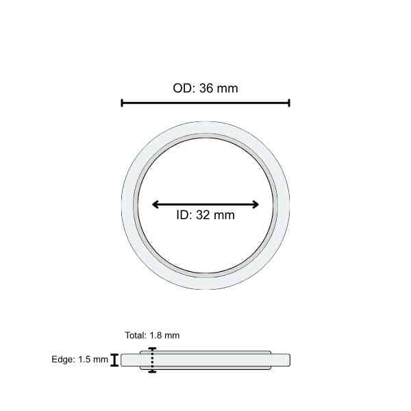 Lens Seal Ring: 36 x 32 x 1.8