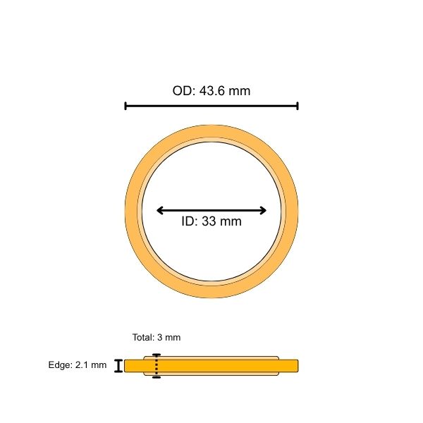 Lens Seal Ring: 43.6 x 33 x 3 x 2.1