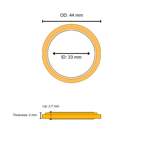 Lens Seal Ring: 44 x 33 x 2.7 x 2