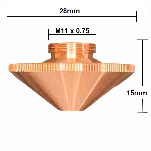 Nozzle, Precitec Compatible, D28-H15-M11, Common Cone (10-Pack)