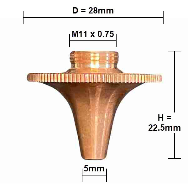 Nozzle, Precitec Compatible, D28-H22.5-M11 (10-Pack)